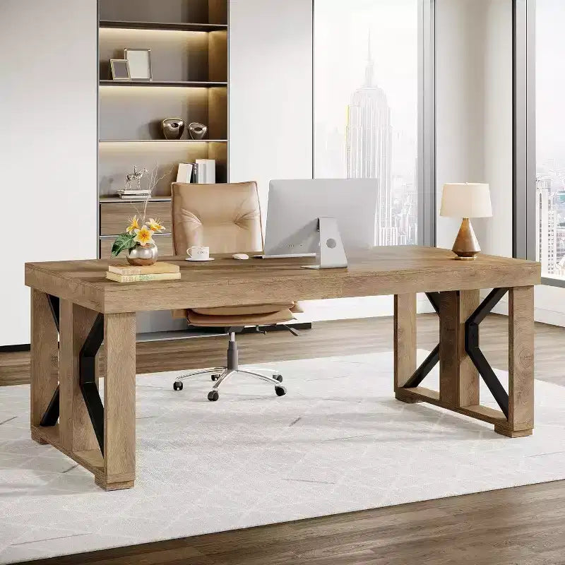 Lantine 70.87 Inches Executive Desk, Large Home Office Computer Desk, Wooden Study Writing Table Business Furniture