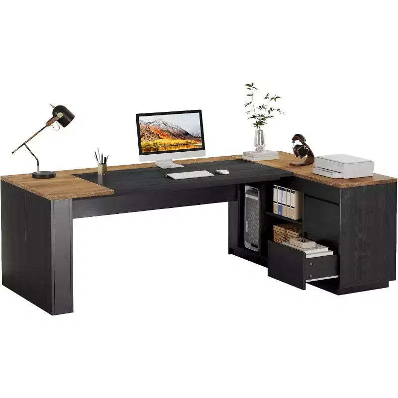 Lantine 78 L Shaped Executive Desk with Drawers, Computer Desk with Cabinet, Business Furniture Sets Workstation for Home Office