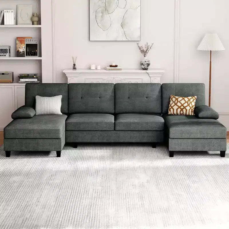 Celebalcony 106 Sectional Couches for Living Room, U-Shaped Couch 4-Seat Sofa with Double Chaise, Comfortable Fabric Sofa for Apartment