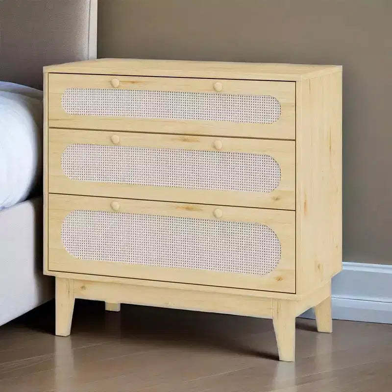 COZONY 3-Drawer Rattan Dresser Set, Modern Wood Storage Cabinet with Anti-Tip Design, Bedroom Chest Organizer 2 pcs with 2 boxs shipping