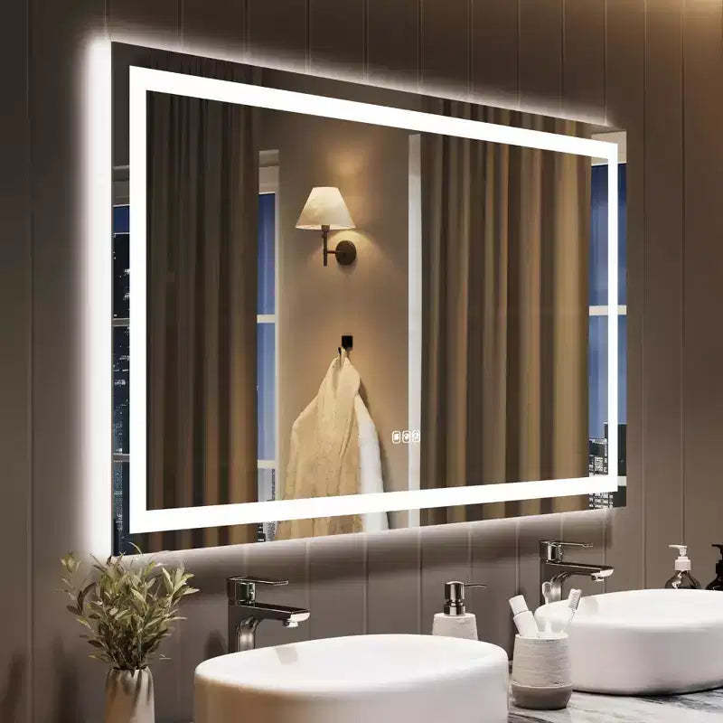 GustoWave Large Led Bathroom Mirror with Memory, Anti-Fog, Shatter-Proof, Lighted Bathroom Vanity Mirror for Wall