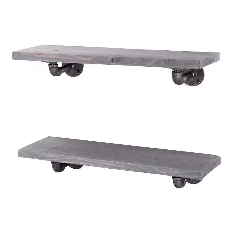 RESTORE Riverstone Grey 24 in. Shelves with L-Shaped Brackets by Pipe Decor