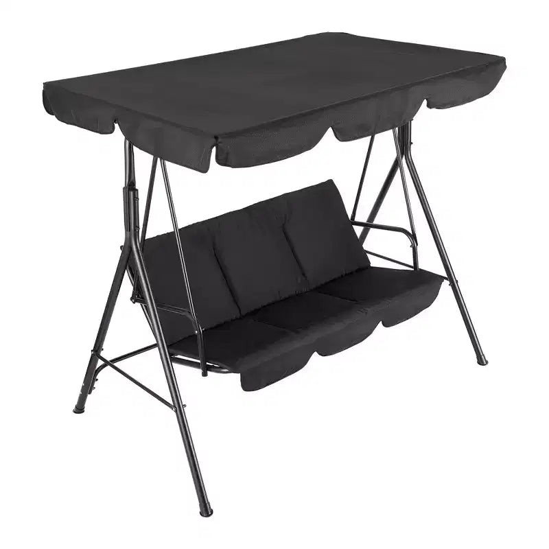 COZONY 3-Seat Black Patio Swing Chair - Adjustable Canopy & Armrests, Breathable Textilene Fabric Hanging Bench for Garden Poolside Backyard