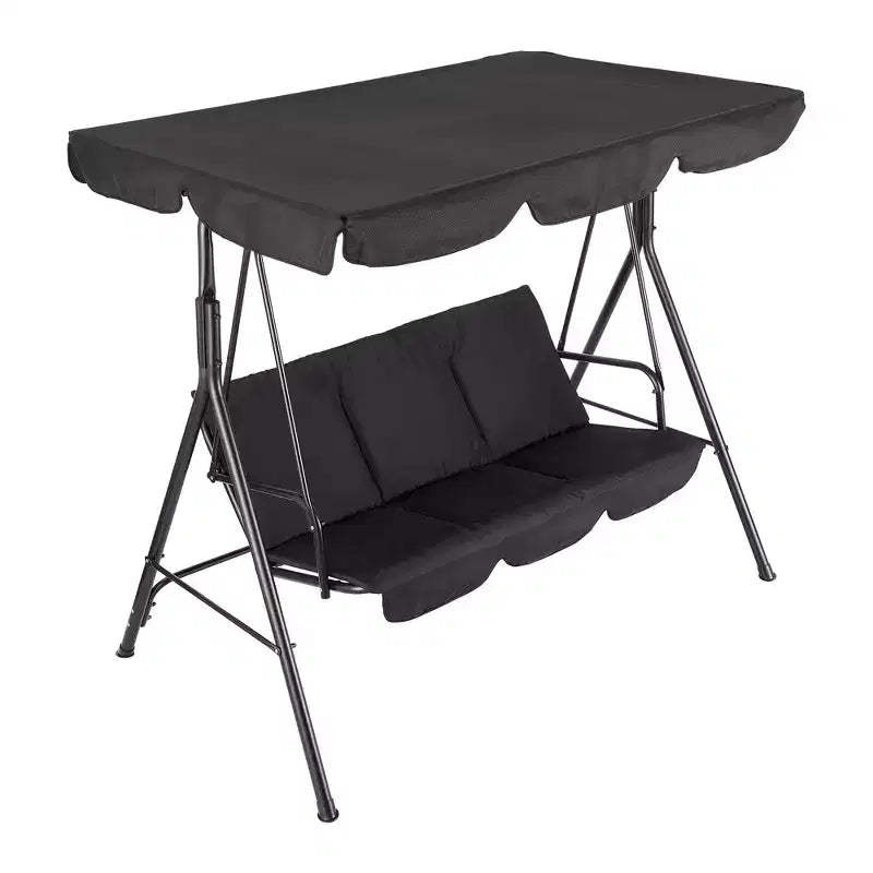 COZONY 3-Seat Black Patio Swing Chair - Adjustable Canopy & Armrests, Breathable Textilene Fabric Hanging Bench for Garden Poolside Backyard