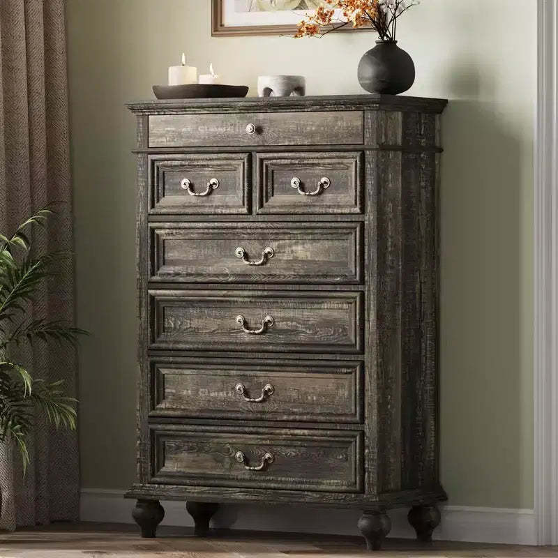 TruAIR 7-Drawer Grak Oak Dresser C Farmhouse Chest with 3-Size Drawers for Bedroom & Nursery