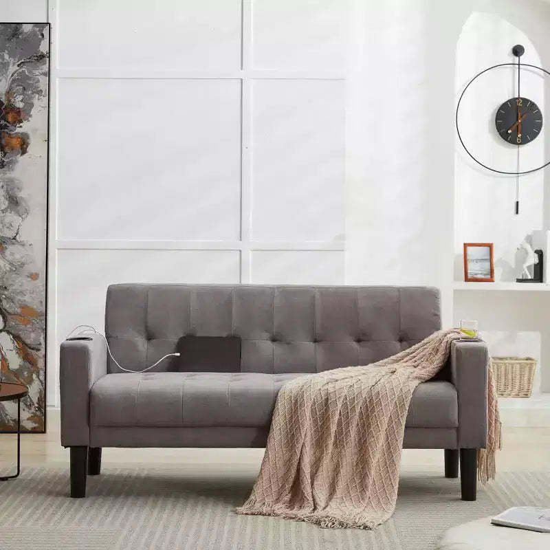 TYBOATLE Sofa Couch, Modern Linen Upholstered Sofa, Loveseat Sofa with Deep Seats for Living Room, Light Gray