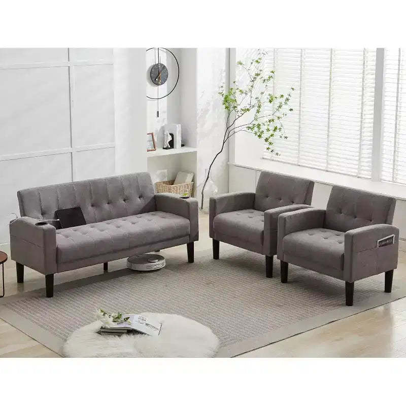 TYBOATLE 3-Piece Sofa Couch, Modern Linen Upholstered Sofa, 2-Piece Set (Loveseat & Chair) Sofa with Deep Seats for Living Room,Light Gray