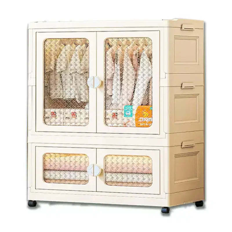 Extra-large plastic storage cabinet with lid and transparent door, suitable for bedrooms, living rooms, offices, and garages.