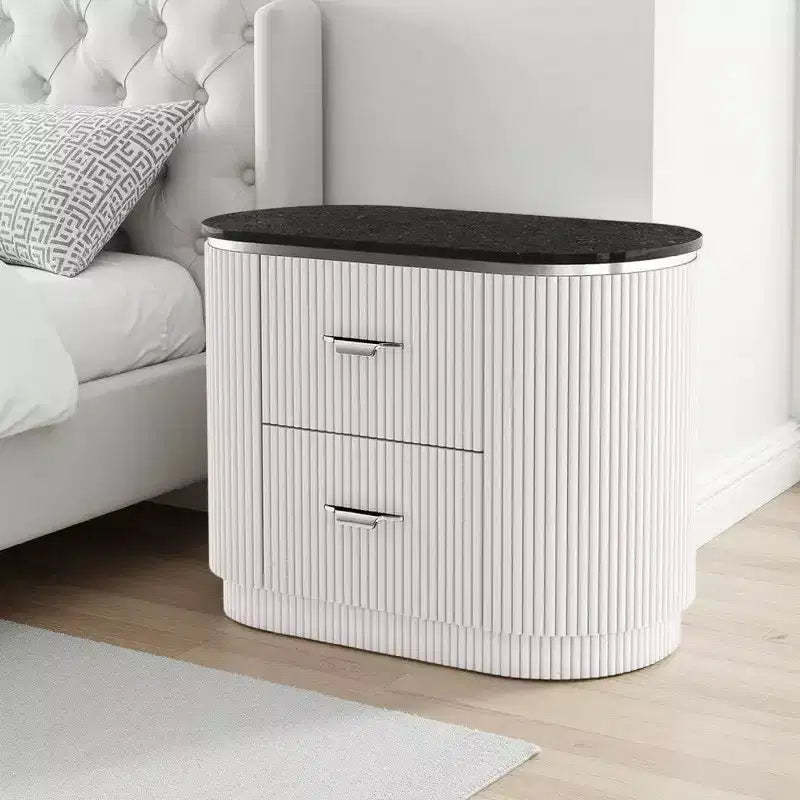 Royal Hampton Nightstand w 2 Drawers, Black Stone Top