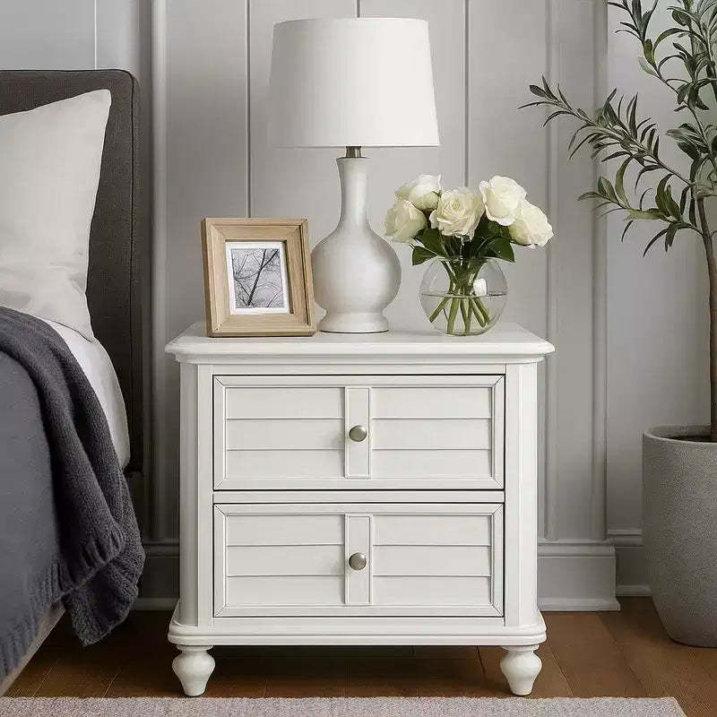 Royal Hampton Nightstand, 2 Drawers, Classic Antique White Solid Wood, 28 Inch
