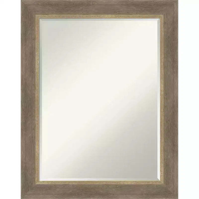 Amanti Art Driftwood Tan Petite Bevel Wood Bathroom Wall Mirror 28.75 x 22.75 in.
