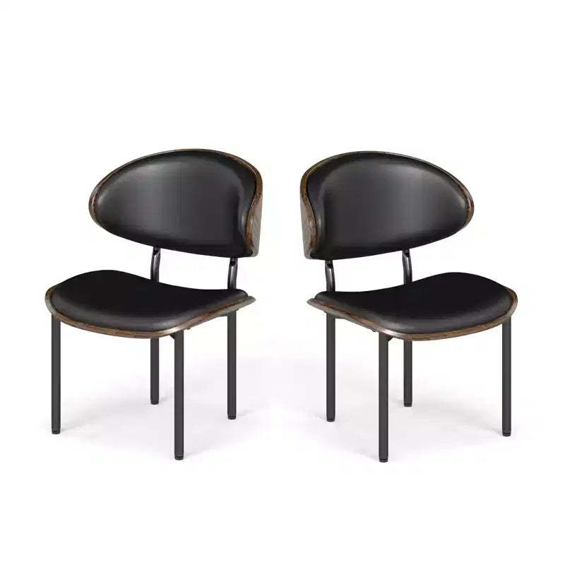 Bestier Dinning Chair Set of 2,Bentwood Living Room Chairs, PU Leather Ergonomic Kitchen Chairs Wooden Armless Chairs, Mid-Century Office Chairs,Black