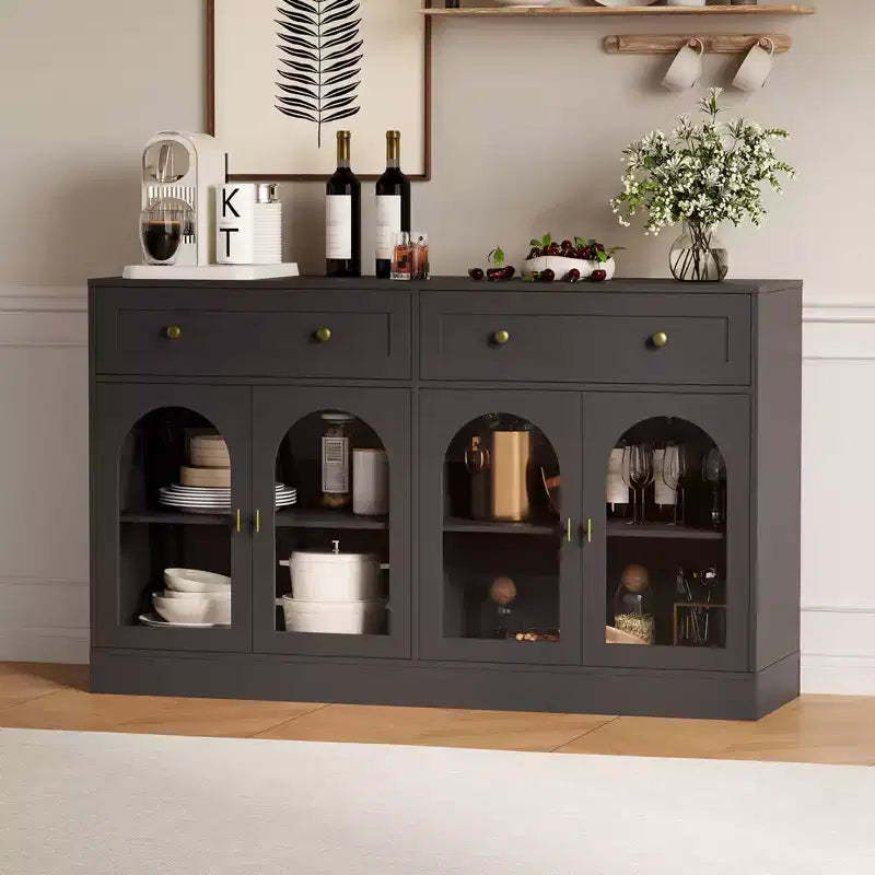 55Farmhouse Sideboard Buffet Cabinet with Storage,Large Kitchen Buffet Cabinet with 4 Acrylic Doors and 2 Drawers,Modern Coffee Bar Table for Dining