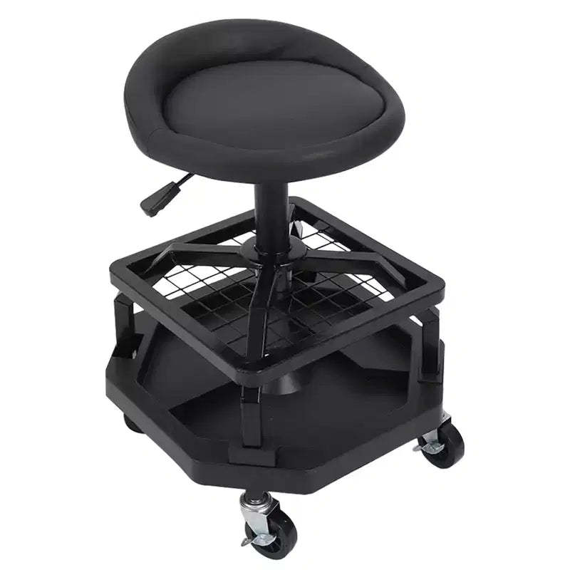 Rolling Shop Stool with Wheels, Double-Layer Mesh Frame Rolling Garage Stool, 330 lbs Weight Capacity