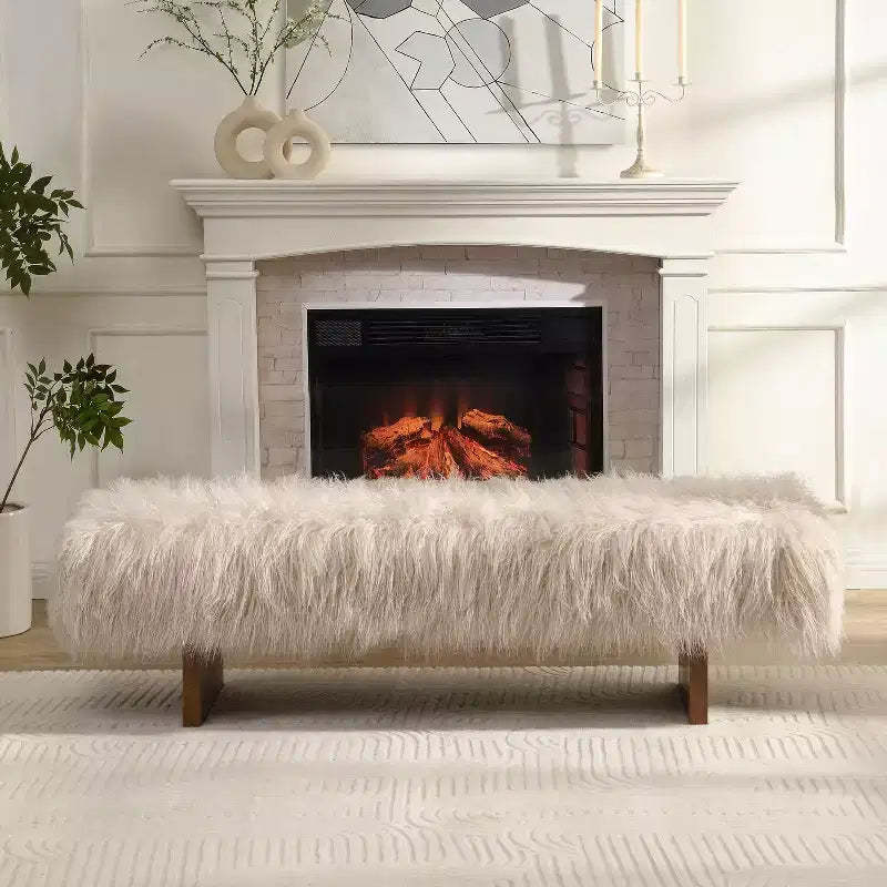 Christopher Knight Home Elara Modern Long-Haired Faux Wool Upholstered Bench