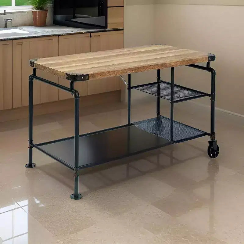 Royal Hampton 47 Inch Writing Desk, Industrial Caster Wheel, Black Metal, Wood