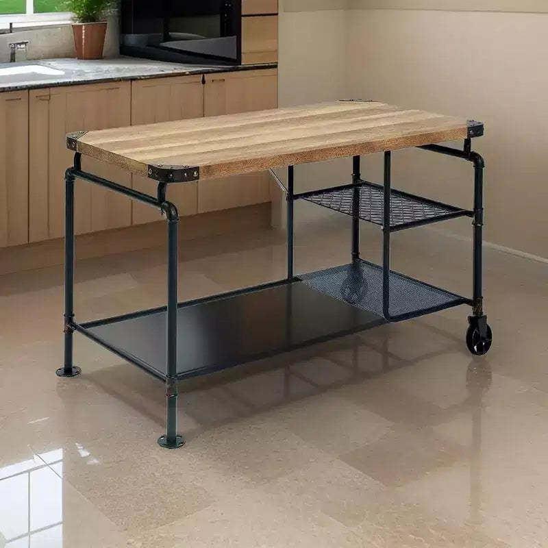 Royal Hampton 47 Inch Writing Desk, Industrial Caster Wheel, Black Metal, Wood