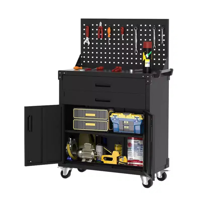 Heavy Duty Rolling Tool Cabinet - 35,with 2 Adjustable Shelves, Pegboard, Locks & 4 Wheels - Mobile Workbench