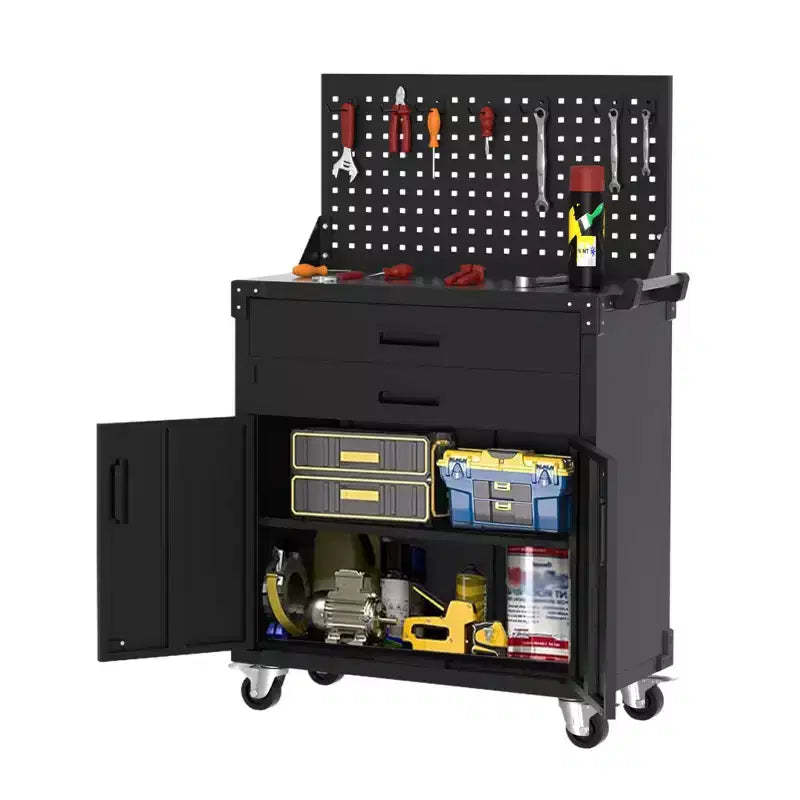 Heavy Duty Rolling Tool Cabinet - 35,with 2 Adjustable Shelves, Pegboard, Locks & 4 Wheels - Mobile Workbench