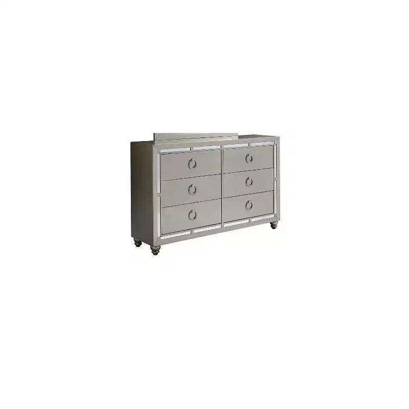 HomeStock 19 in.H Metal Horizontal Dressers with 6 - Drawers in Silver Finish