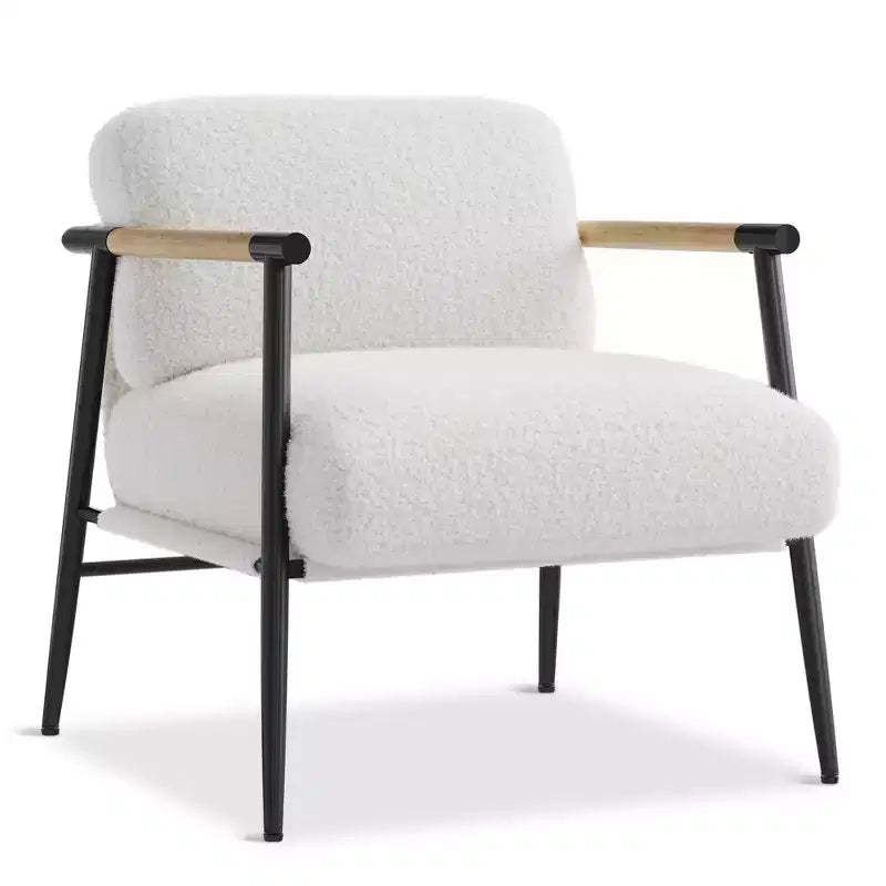 Modern Accent Chair, Cozy Reading Chair Upholstered in Plush 420g Fabric, with Spring Foam Cushion, for Bedroom and Living Room, White