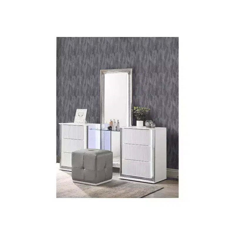 HomeStock Grey and Black Mirror with LED Lighting  Modern Bedroom Accent with Sleek Rectangular Frame