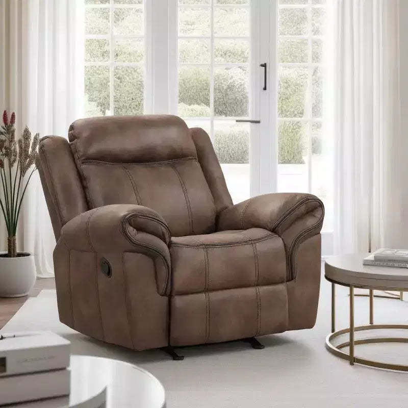Ryal Hampton Manual Glider Recliner Chair, Brown Faux Leather, Pillow Arms