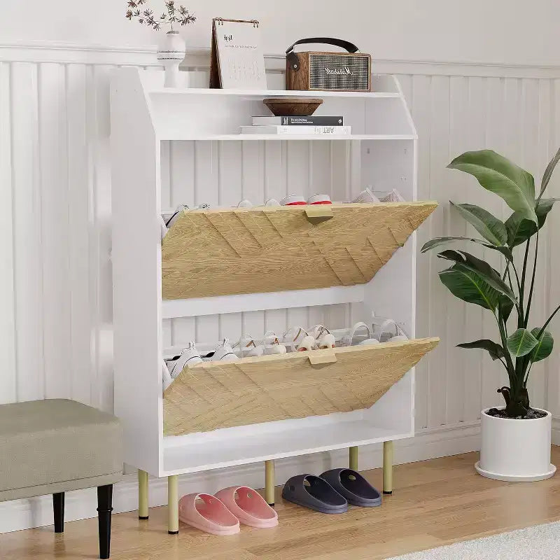 GustoWave Shoe Storage Cabinet with 2 Flip Drawers, Freestanding Shoe Organizer for Entryway, Narrow Shoe Rack Cabinet