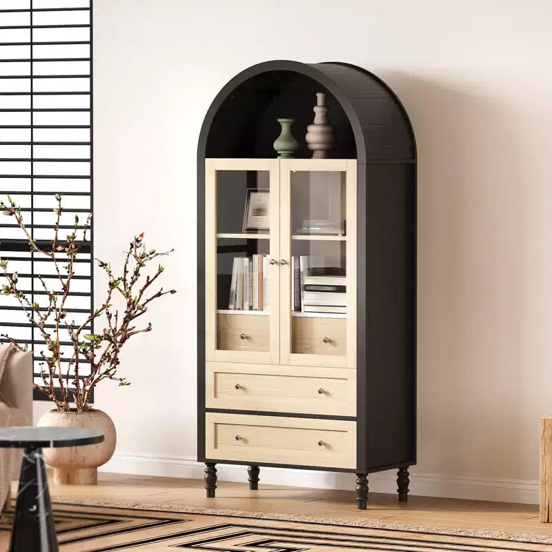 GustoWave 70 Tall Arched Kitchen Pantry Storage Cabinet with 3 Drawers & 2-Tier Adjustable Shelves, Arched Display Cabinet with LED