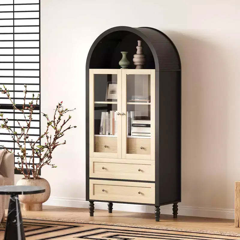 GustoWave 70 Tall Arched Kitchen Pantry Storage Cabinet with 3 Drawers & 2-Tier Adjustable Shelves, Arched Display Cabinet with LED