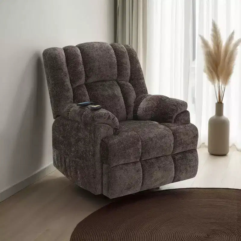 Royal Hampton Power Recliner Chair with Lift, Heating, Massage, Brown Velvet