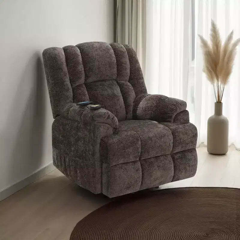 Royal Hampton Power Recliner Chair with Lift, Heating, Massage, Brown Velvet