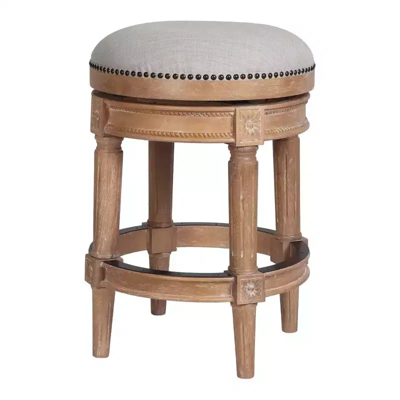 HomeRoots 26 Beige And Natural Solid Wood Swivel Backless Counter Height Bar Chair