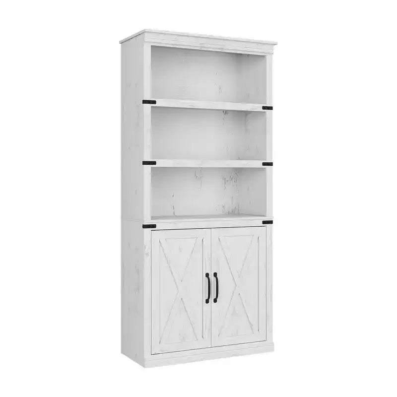 68.7 Tall 5-Shelf Bookcase with Storage Cabinet, Wooden Bookshelf with Doors, Display Cabinet for Living Room, Bedroom, Office, Grey