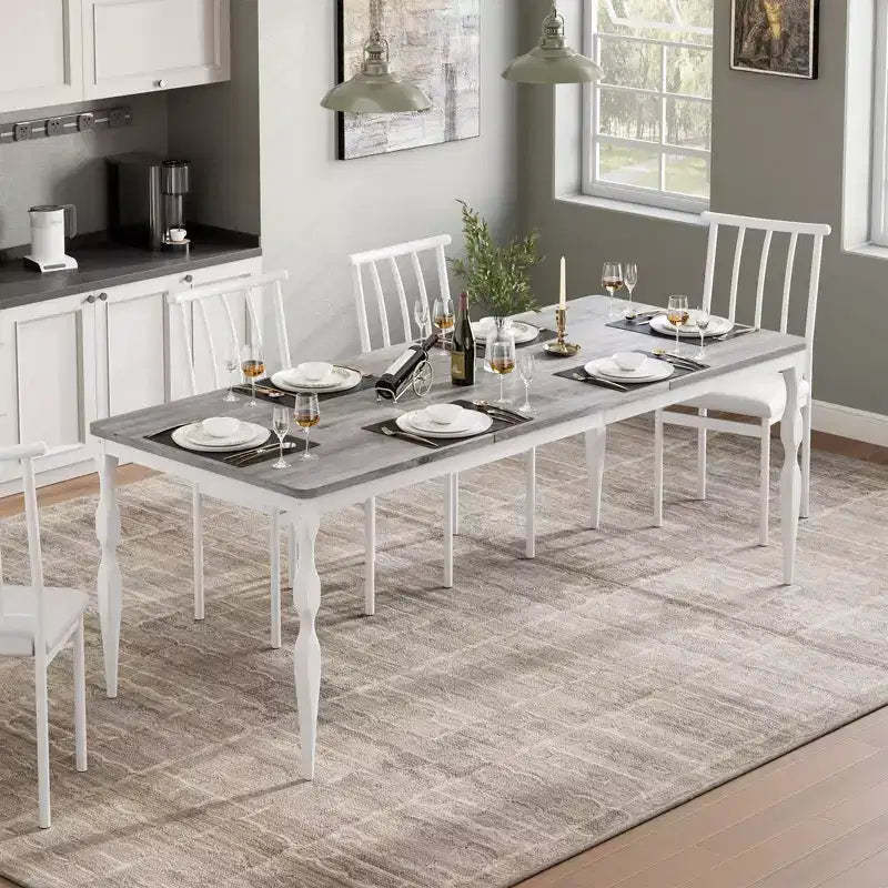 Rectangular Dining Table for 6, Rustic Farmhouse Kitchen Table with Large Tabletop, Long Wooden Dining Room Table with Heavy Duty Legs