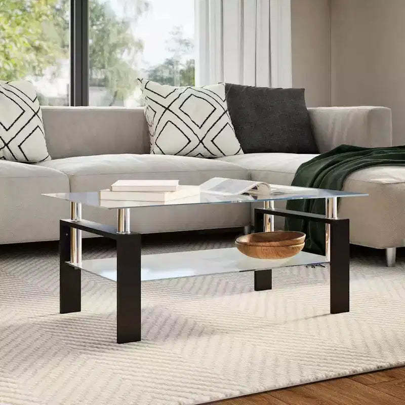 Coffee Table Grey and Transparent Tempered Glass and Melamine