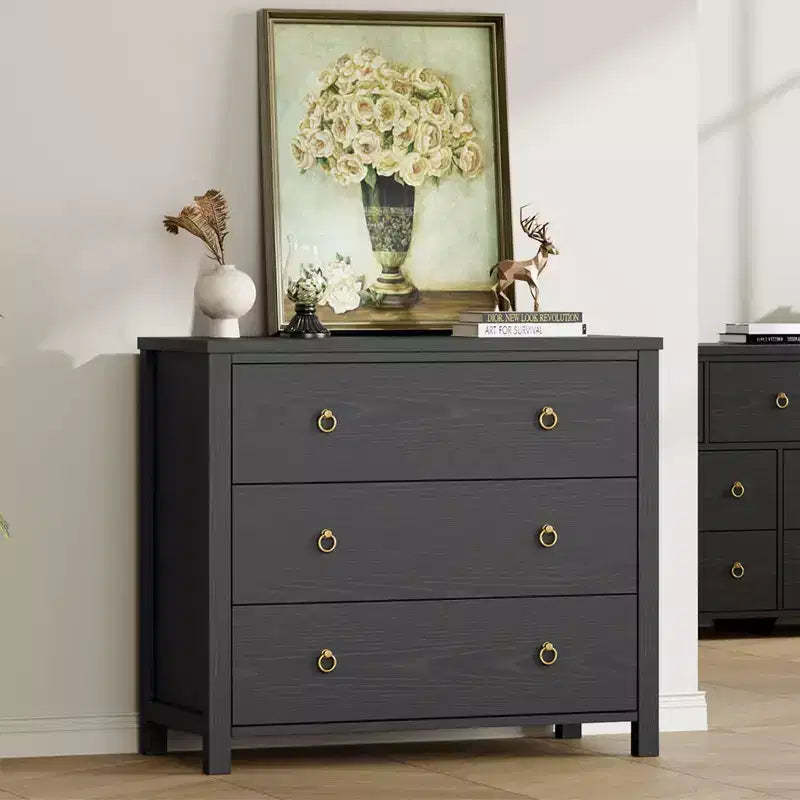 4-Drawer Dresser for Bedroom - Black Wood Chest of Drawers Closet Storage Cabinet Organizer for Bedroom, Living Room, Hallway & Office