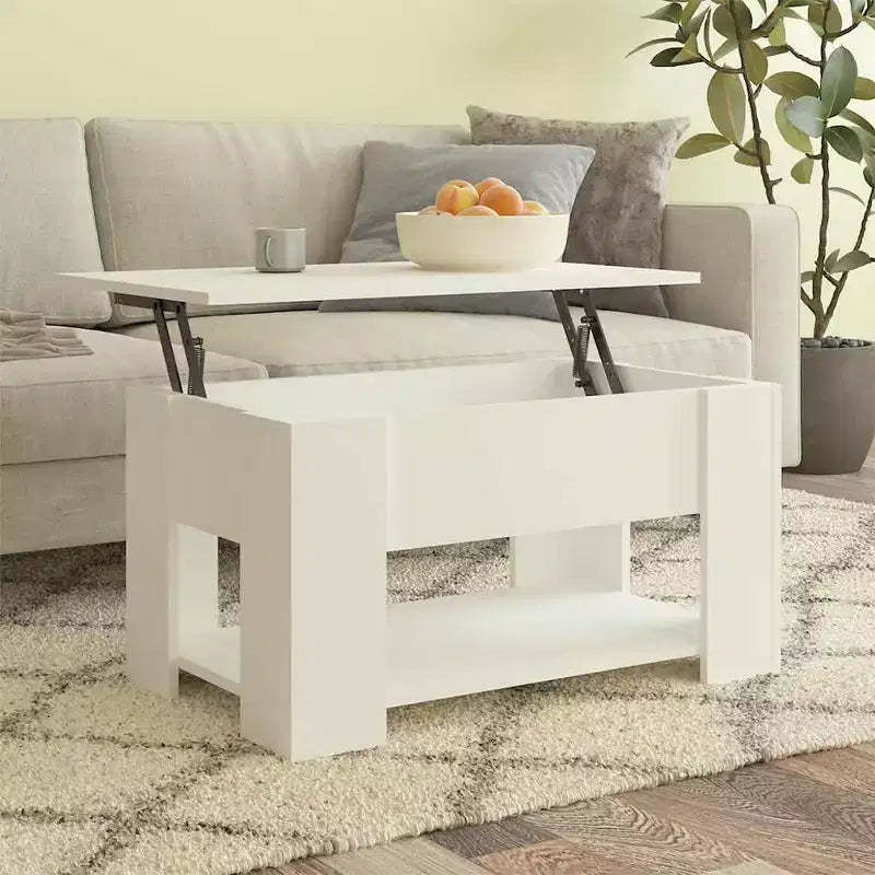 Coffee Table White Engineered Wood Medium Height-Adjustable