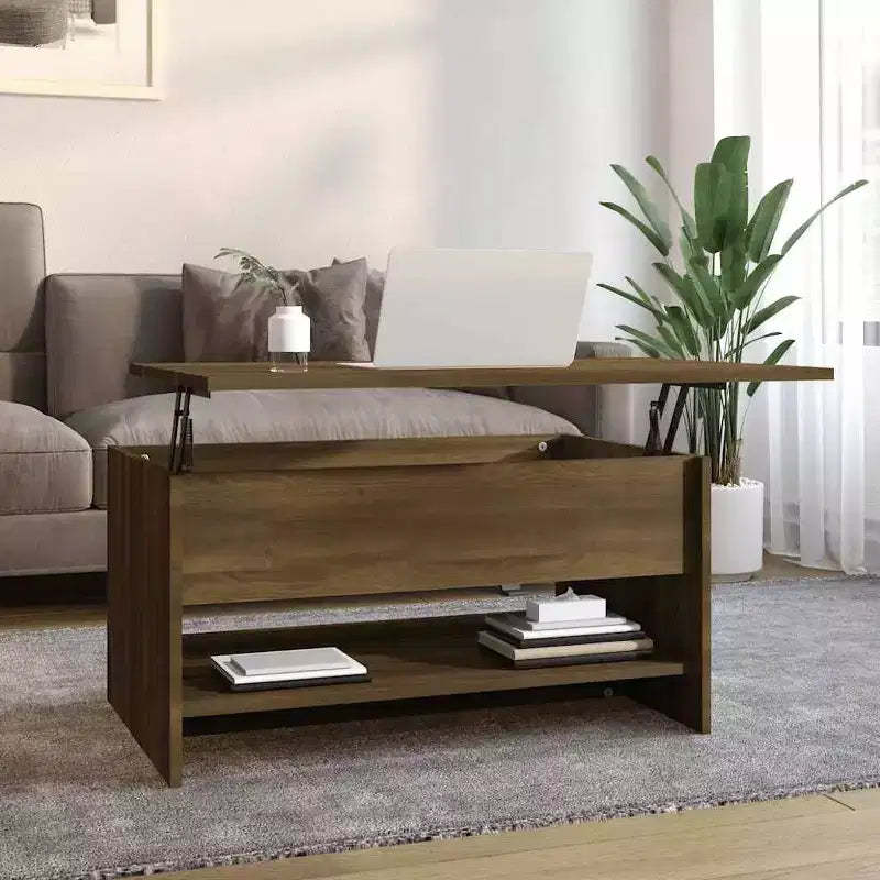 Coffee Table Brown Oak Engineered Wood Standard Height Adjustable