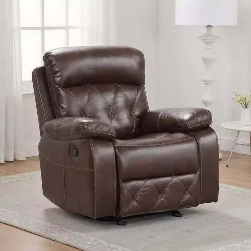 Royal Hampton Manual Glider Recliner Chair, Pillow Top Arms, Brown Faux Leather