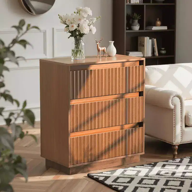 KOLIGEY 3-Drawer Dresser 27.5W Single Dresser With Waveform Fluted Panel