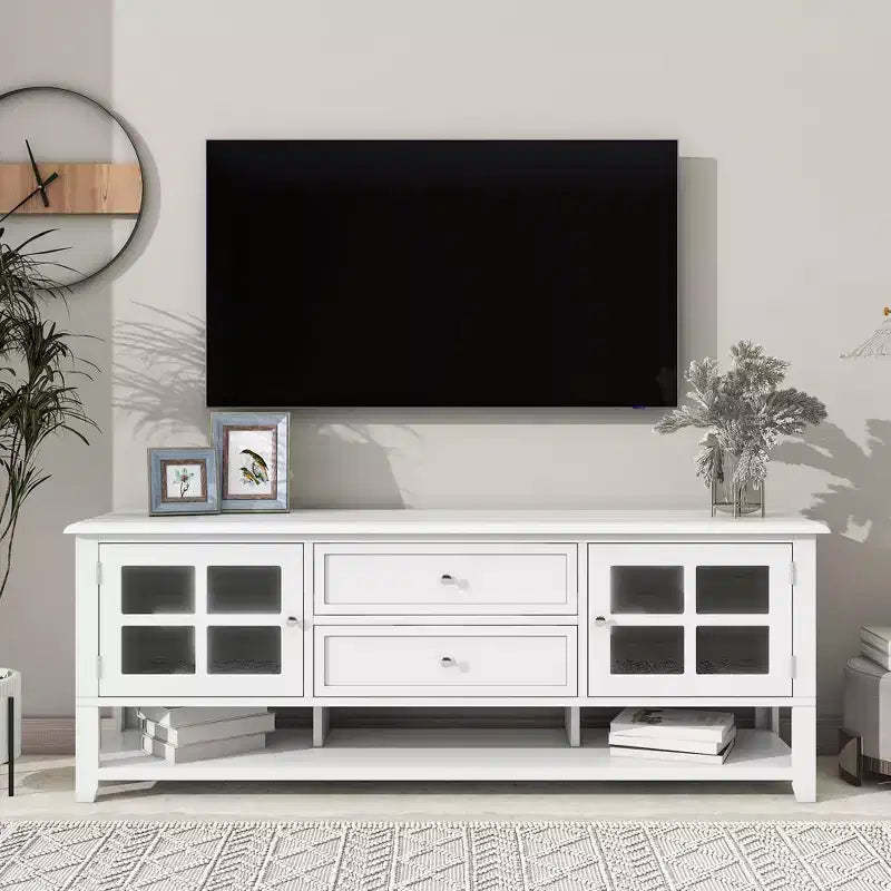 TV Stand Up to 65, Modern Minimalist TV Cabinet With 2 Open Storage Spaces 2Drawers Entertainment Center For Living Room Bedroom