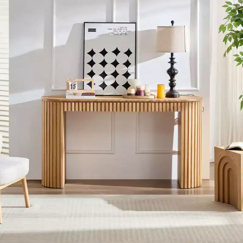 Okak 59.05IN Modern Console Table with Hidden Drawer, Accent Table with Vertical Stripe Design, Entryway Table for Living Room, Hallway