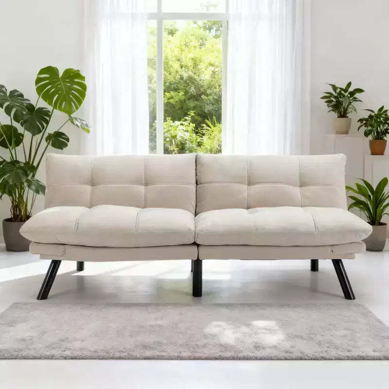 Homy Casa Modern Convertible Futon Sofa Bed with Adjustable Backrest and Plush Cushion, for Living Room or Guest Space