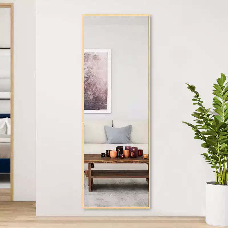 MAYEERTY Full Body Rectangle Corner Aluminum Alloy Mirror with Stand for Living Room Bedroom