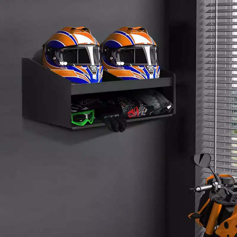 Aluminium Double Helmet Placement Rack, Triple Tray for Shops, Garages, Storerooms - Stores 3 Helmets - Gloves GogglesSides for Hanging Clothes