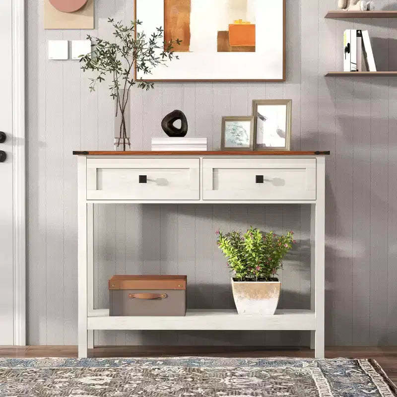 Okak 39IN Farmhouse Style Console Table, Entryway Table with 2 Drawers and Bottom Storage Shelf, Accent Table for Living Room, Hallway