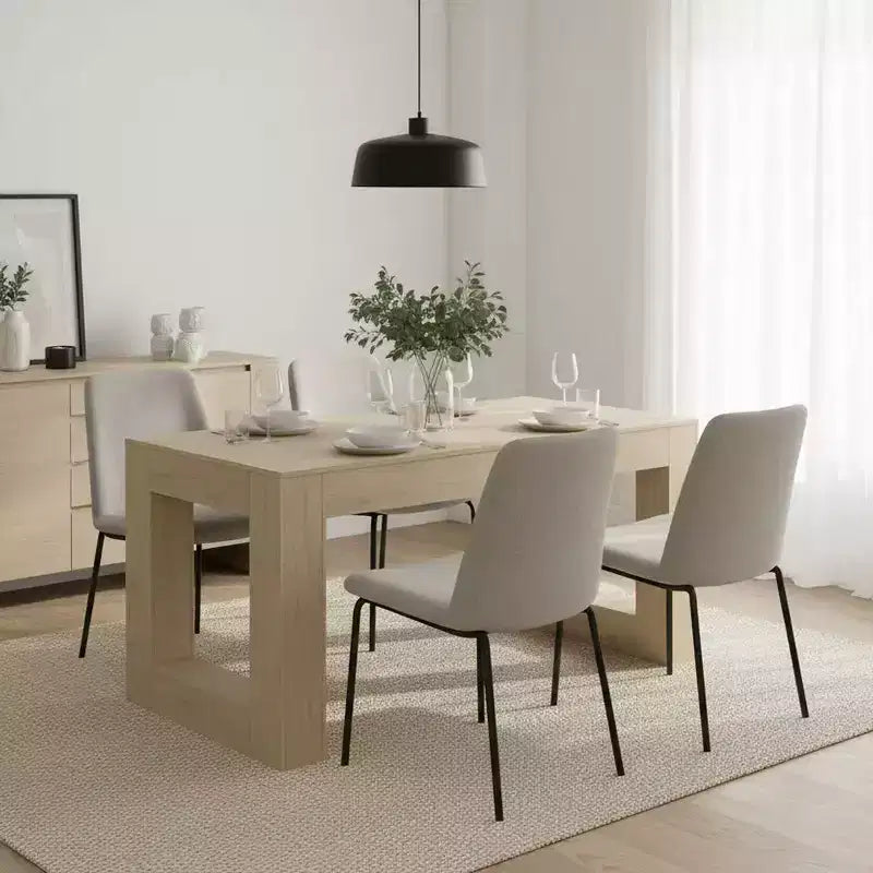 Homy Casa 63 Rectangular Dining Table with Solid Form Base, Natural Oak, Seats 46