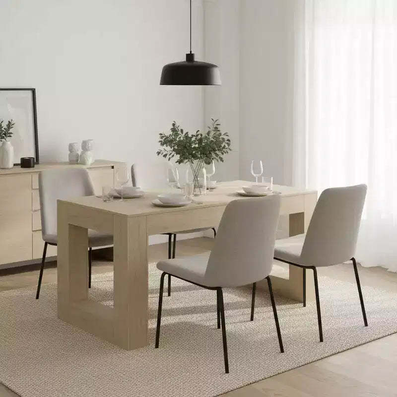 Homy Casa 63 Rectangular Dining Table with Solid Form Base, Natural Oak, Seats 46