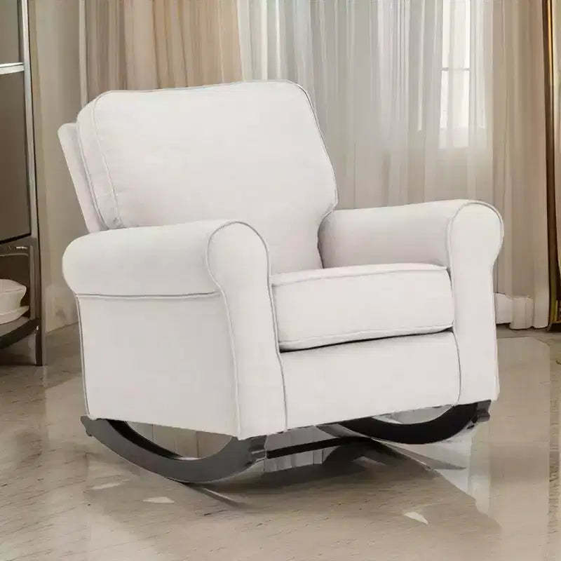 Royal Hampton 37 Inch Rocking Chair, Pocket Coil Seat, Wood Frame, Soft Beige Upholstery